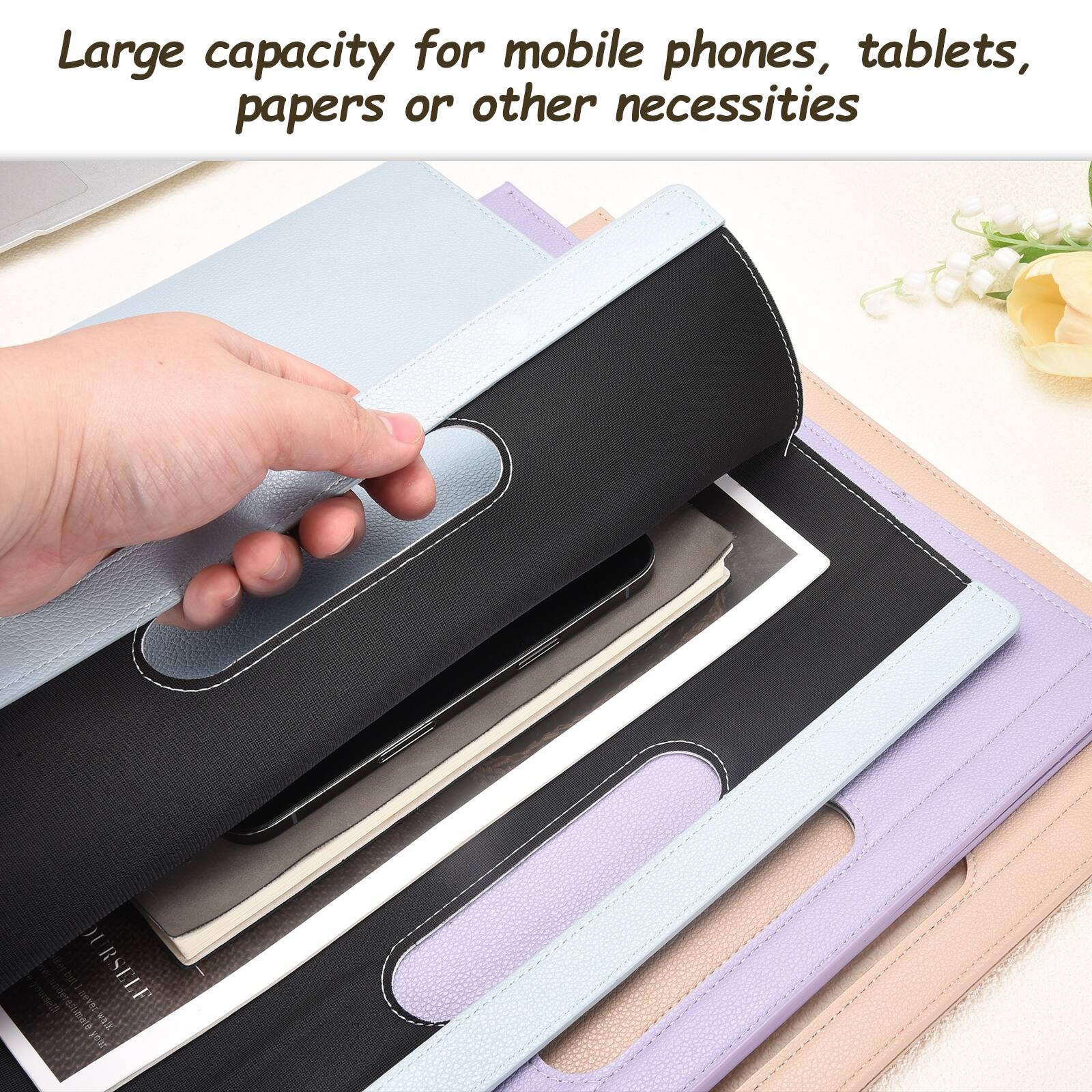 Large capacity for mobile phones, tablets, papers or other necessities
