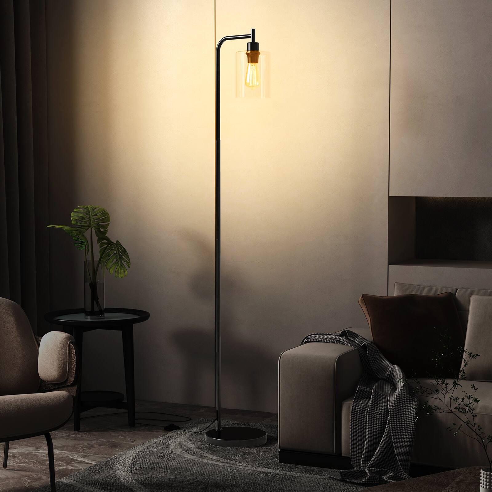 Alt View 9. Ecooso - Modern Floor Lamp with Hanging Glass Shade, Standing Lamp with Foot Switch for Living Room.