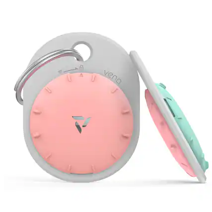 Front. Vena - For Apple AirTag Holder Pet, AirTag Keychain Silicone, AirTag Case Cover Carabiner For Dog Cat Collar, Teal / Pink - Multicolored.