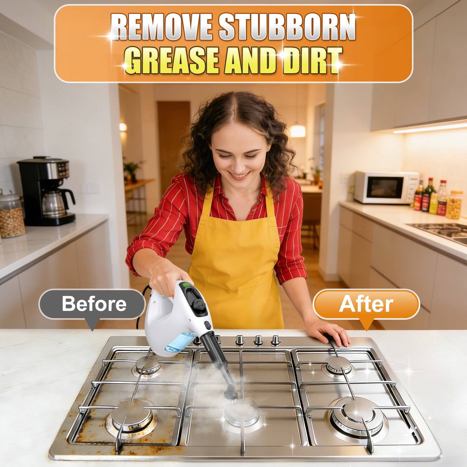 REMOVE STUBBORN GREASE AND DIRT

Before

After
