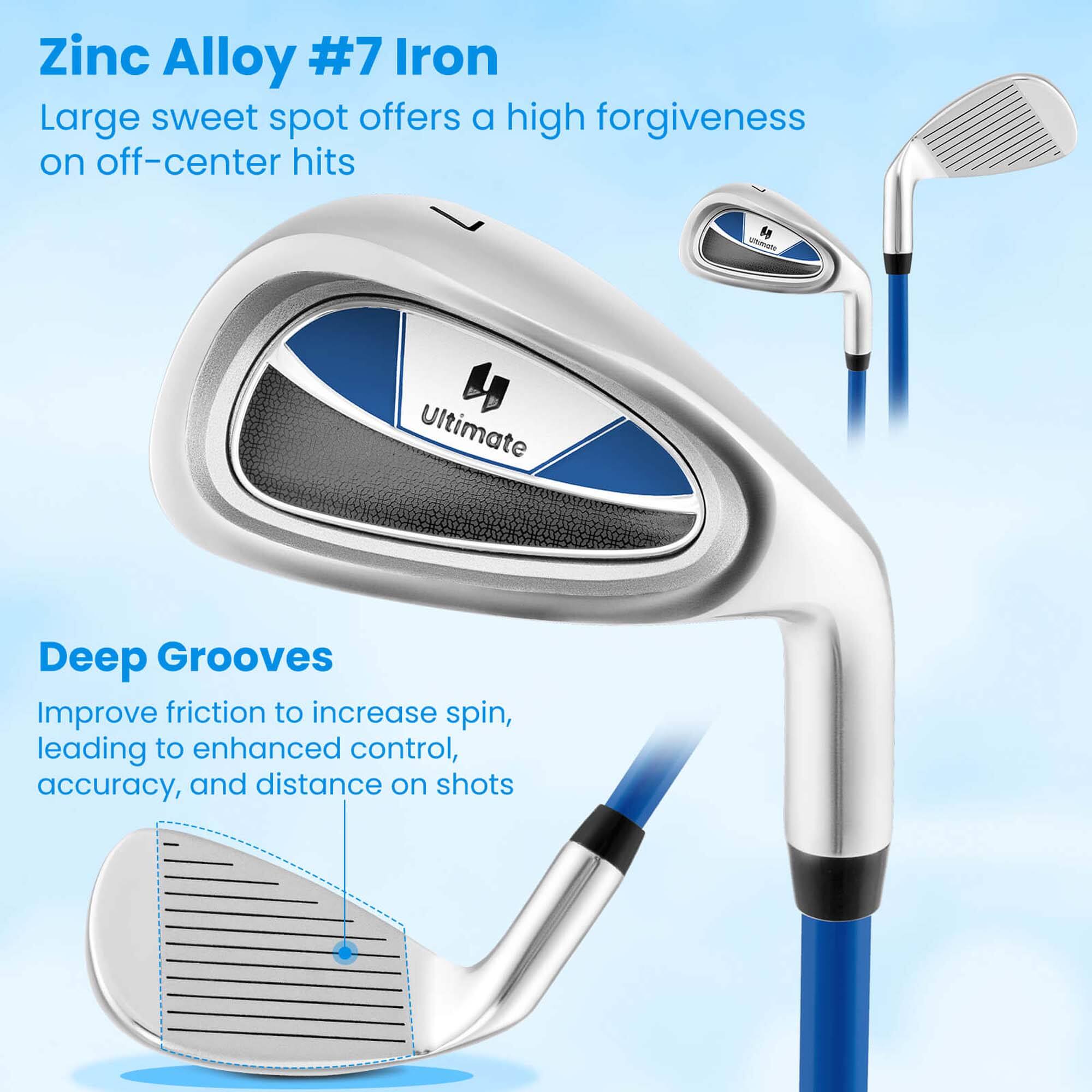 Zinc Alloy #7 Iron  
Large sweet spot offers a high forgiveness on off-center hits  

Deep Grooves  
Improve friction to increase spin, leading to enhanced control, accuracy, and distance on shots