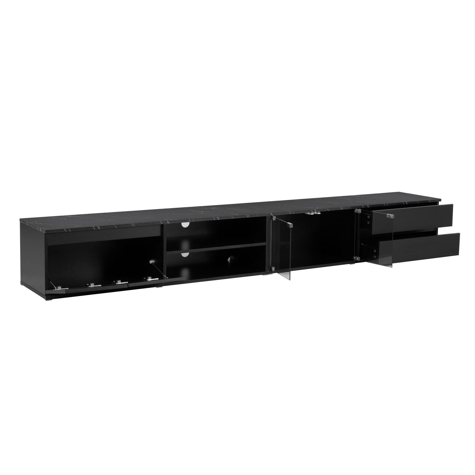 Alt View 9. Ecooso - Modern APP Controlled LED TV Stand for TVs Up to 105'', Faux Marble Tabletop， Tempered Glass Doors,2 Drawers & Cabinets - Black.