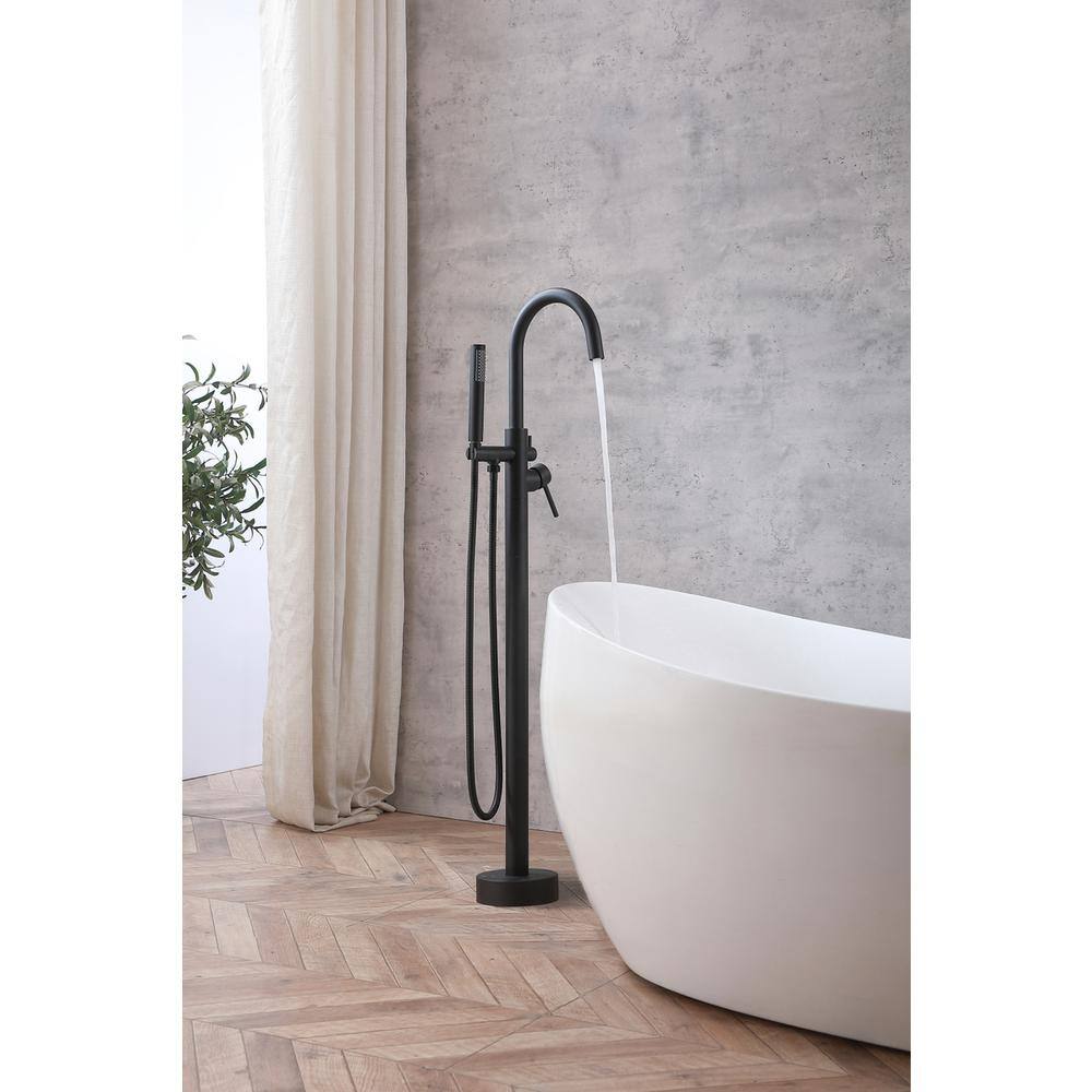 Alt View 9. Elegant Kitchen and Bath - Steven Floor Mounted Roman Tub Faucet with Handshower in Matte Black - Matte Black.