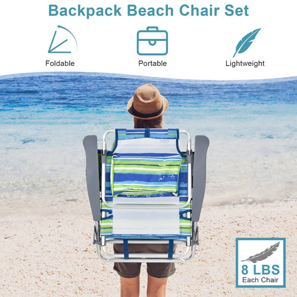 Backpack Beach Chair Set Foldable Portable Lightweight 8 LBS Each Chair