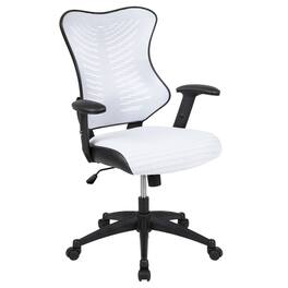 Emma + Oliver - High Back Designer Mesh Executive Ergonomic Office Chair w/ Adjustable Arms - White Mesh