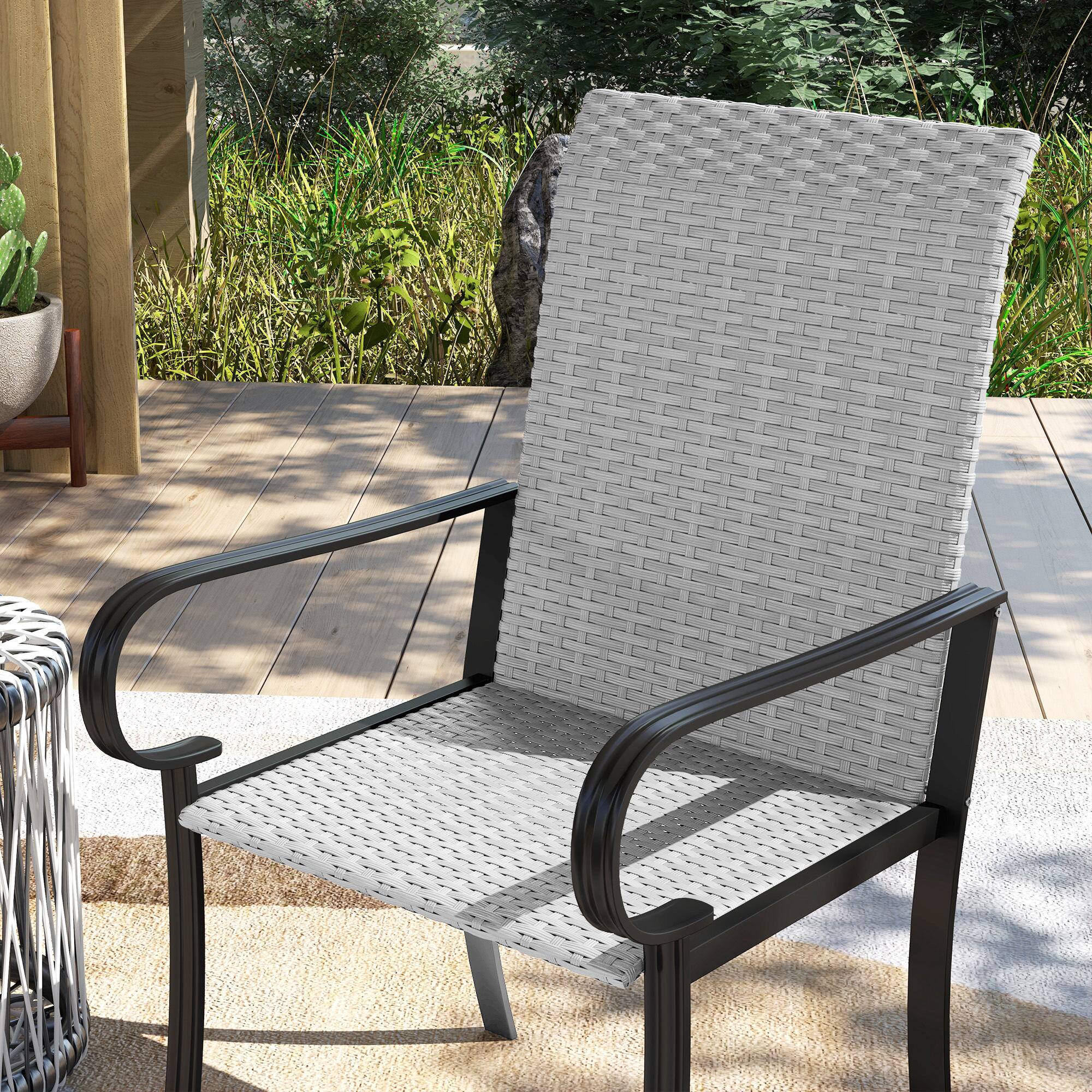 Alt View 7. Outsunny - Set of 2 Outdoor Wicker Dining Chairs, All-Weather Rattan Armchairs with Armrests, Steel Frame - Gray.