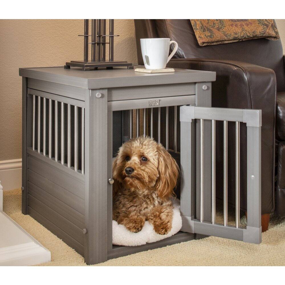 Angle. New Age Pet - ECOFLEX Dog Crate End Table - Grey Small.