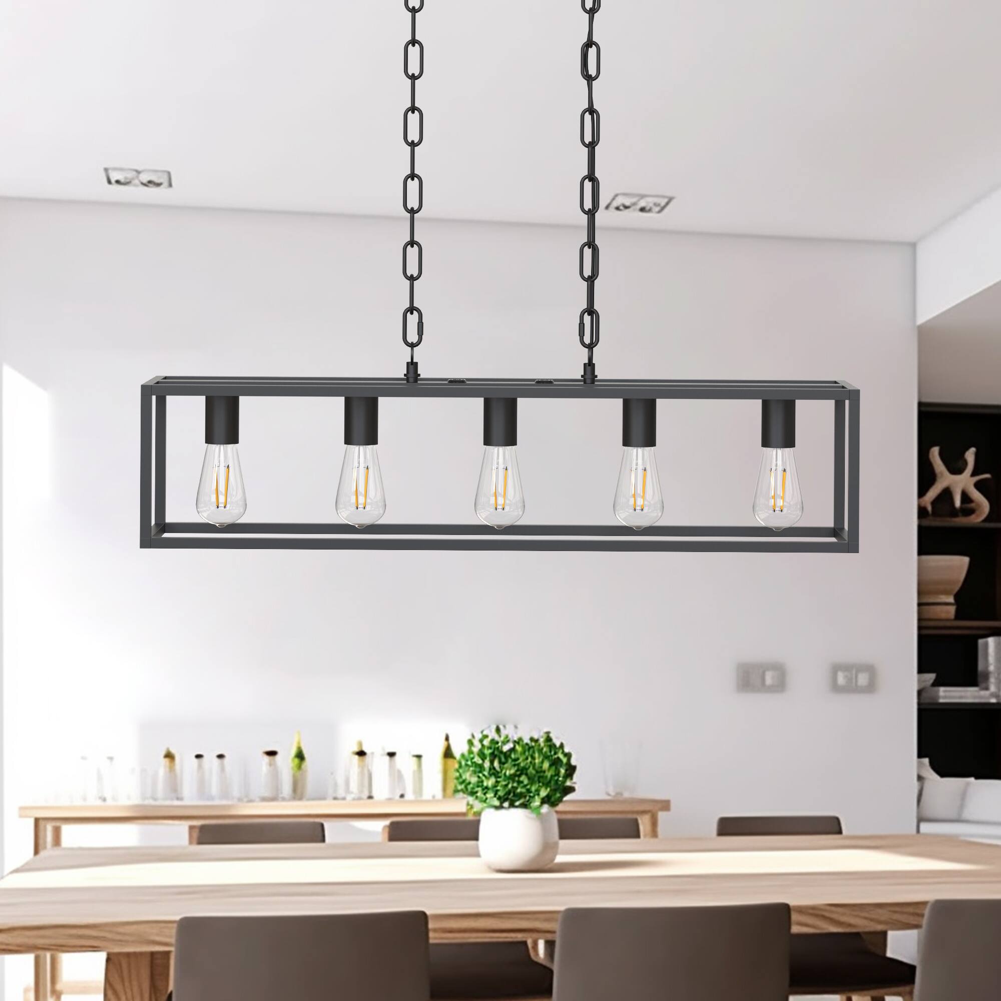 Angle. Jandcase - JANDCASE 5-Light Black Island Pendant Light, E26 Socket, Non-Integrated Bulbs, KD Design, for Kitchen Island - Black.