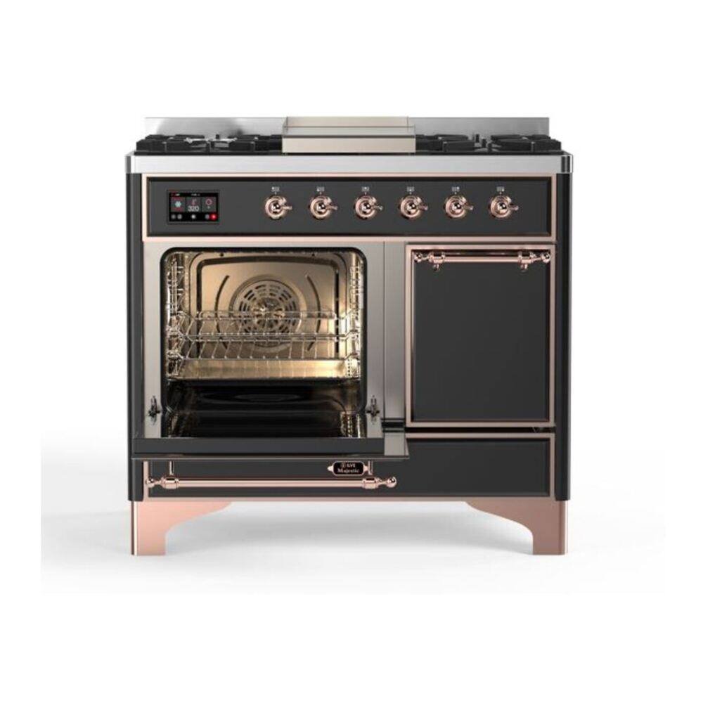 Alt View 3. ILVE - ILVE Majestic II Series 40 in. Dual Fuel Range with 6 Sealed Burners + Griddle (Natural Gas, Copper Trim) - Graphite Matte.