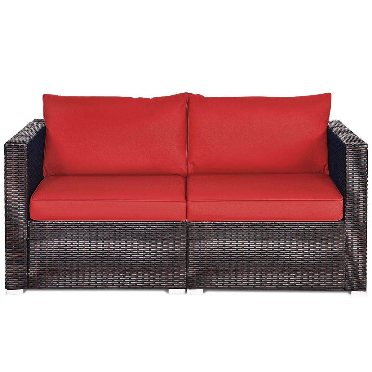 Alt View 6. Gymax - Gymax 4PCS Rattan Corner Sofa Set Patio Outdoor Furniture Set w/ Red Cushions - as pic.