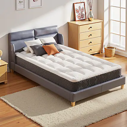 Front. Brick Attic - 5 Inch Twin Mattress for Kids, Medium Firm Memory Foam Mattresses in a Box for Cooling Sleep and Pressure Relief - White.