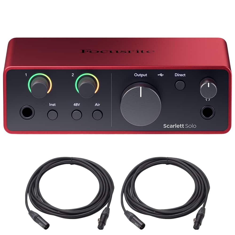 Focusrite - Scarlett Solo 4th Gen Audio Interface + 2x OnStage XLR to XLR Mic Cable Bundle