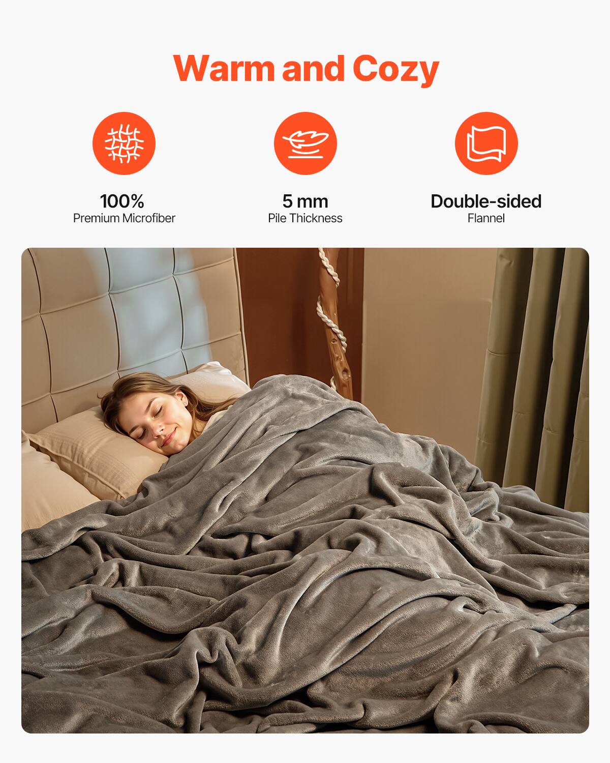 Warm and Cozy

100% Premium Microfiber

5 mm Pile Thickness

Double-sided Flannel