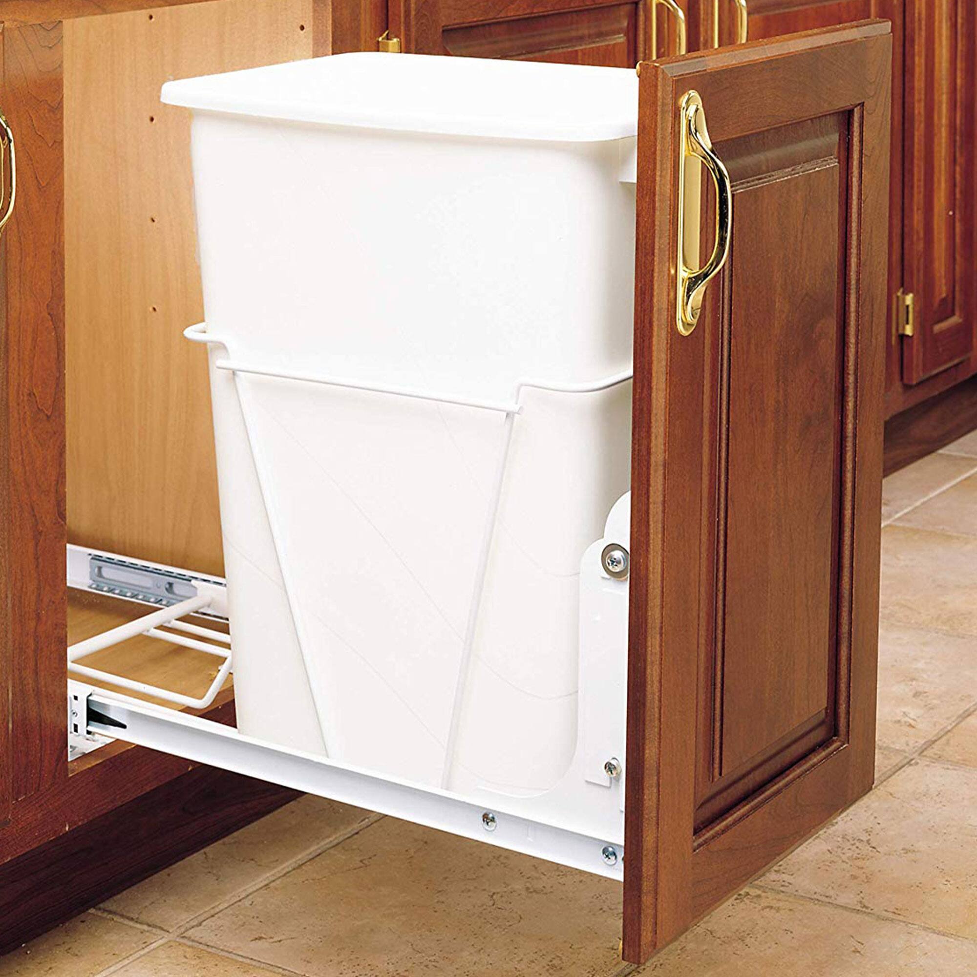 Alt View 1. Rev-A-Shelf - Rev-A-Shelf Single Pullout 35 qt. Sliding Trash Can for Kitchen Cabinet, RV-12PB - White.