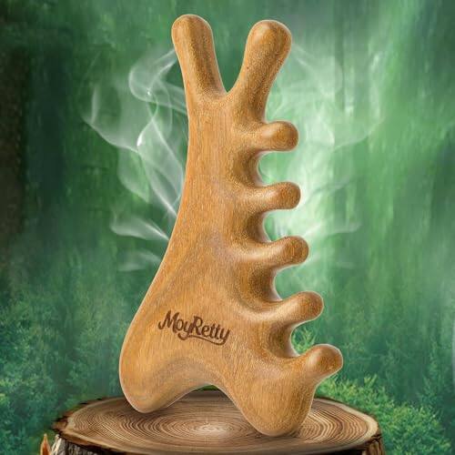 Front. DORLUKFU - Green Sandalwood Gua Sha Facial Tool(4-in-1), Natural Wooden Face & Body GuashaMassager, Lymphatic Drainage Massage Comb.