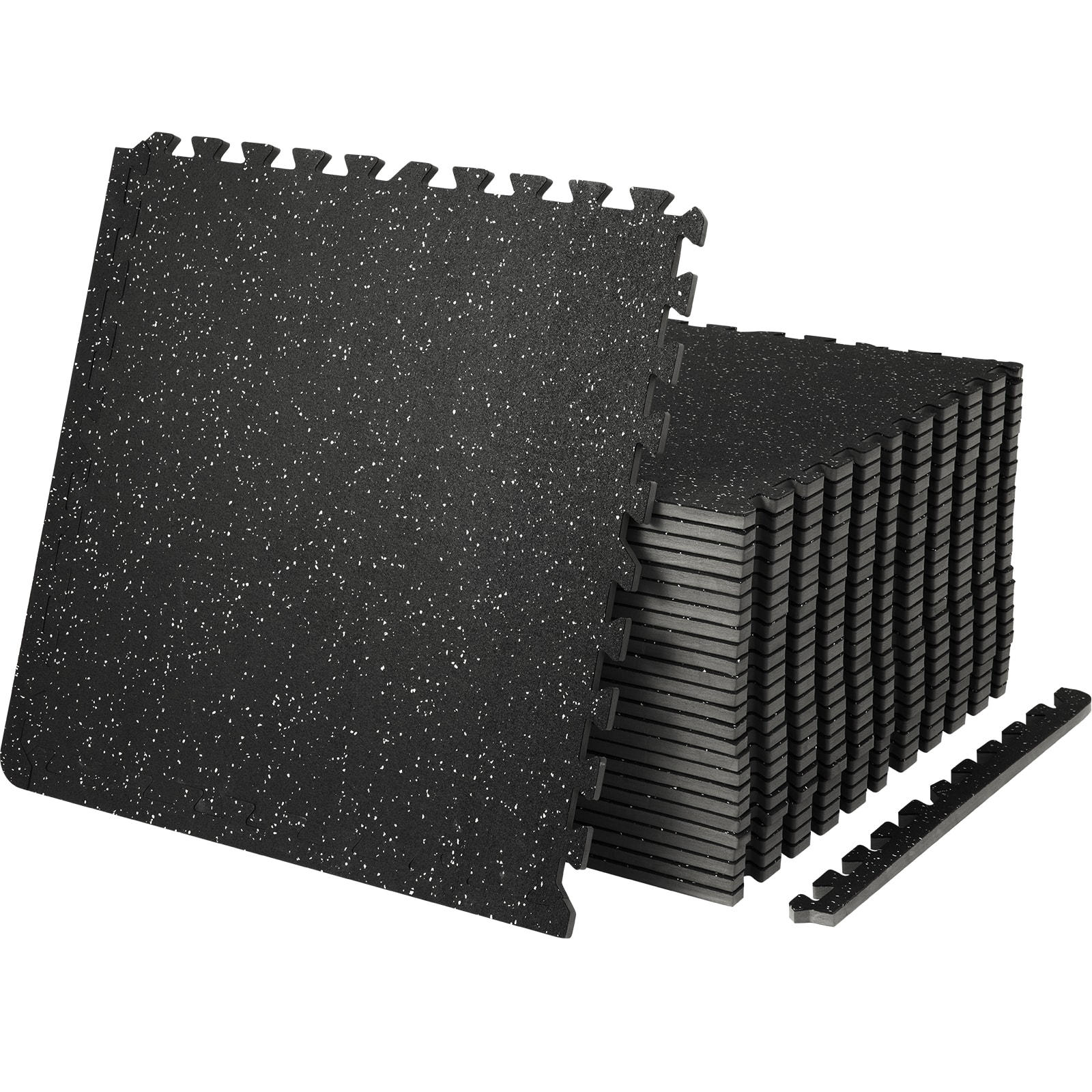 Front. VEVOR - EVA Interlocking Foam Floor Mats, 0.56 in Thickened 25 Pcs Puzzle Rubber Tiles, 24 x 24 in Exercise Floor Mat - Black with Grey Dots.