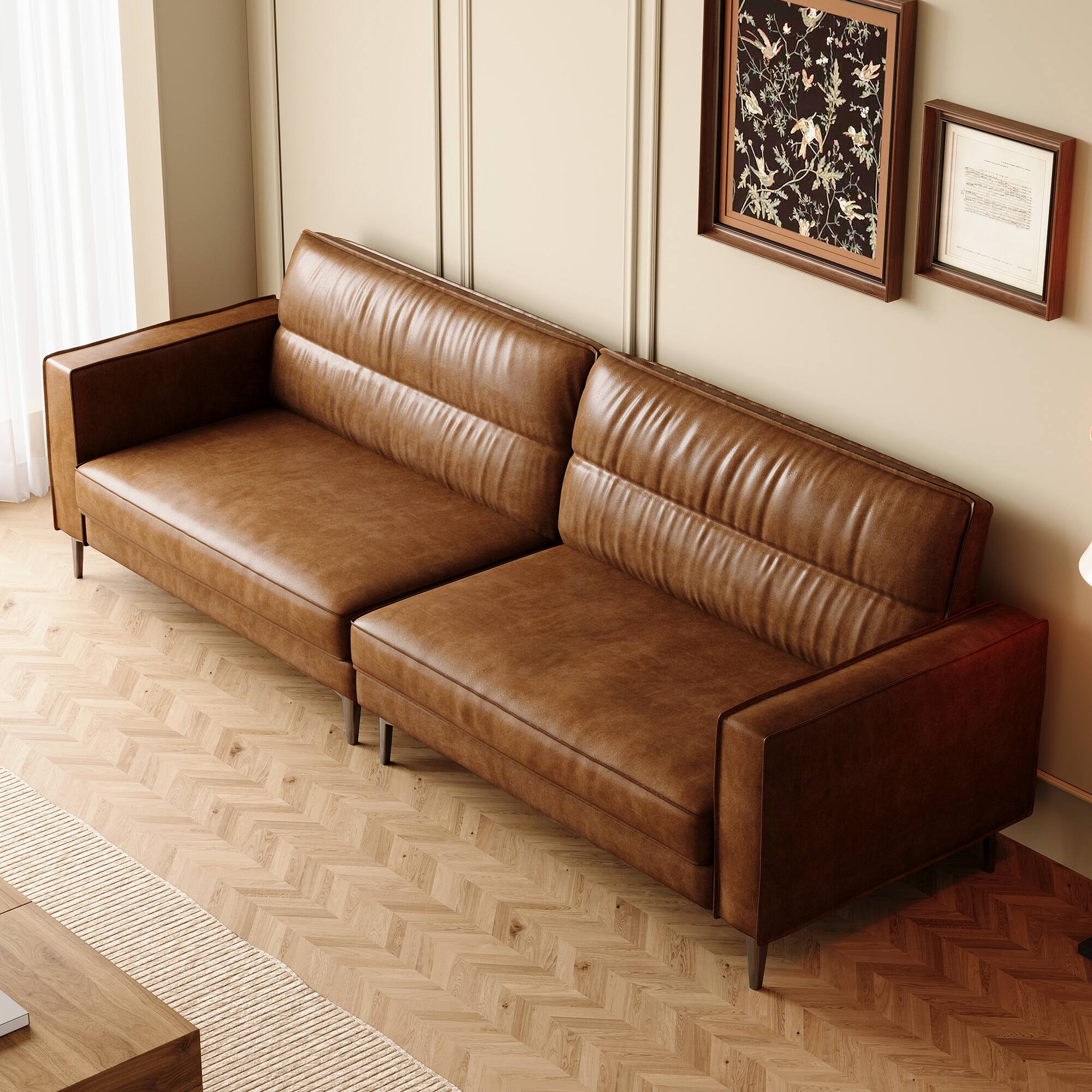 Alt View 1. luck idea - Luxury Vintage Oil-Waxed Leather Sofa 86.61" Sturdy Frame & Couch Comfortable Seating-High-End Living Room Couch - Brown.