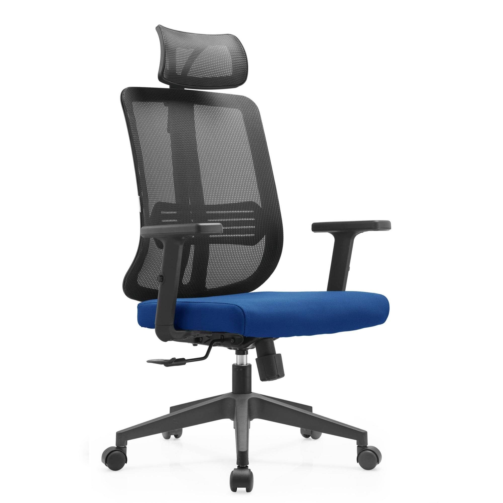 LeisureMod - Nift Mesh Office Desk Chair with Headrest, Adjustable Height, Tilt, Armrests & Durable ABS Frame - Blue