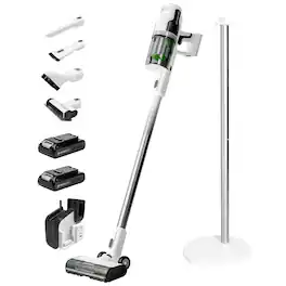 Greenworks - 24V Cordless Battery White Deluxe Stick Vacuum with (2) 4.0 Ah USB-C Battery & 30-Minute Super Charger