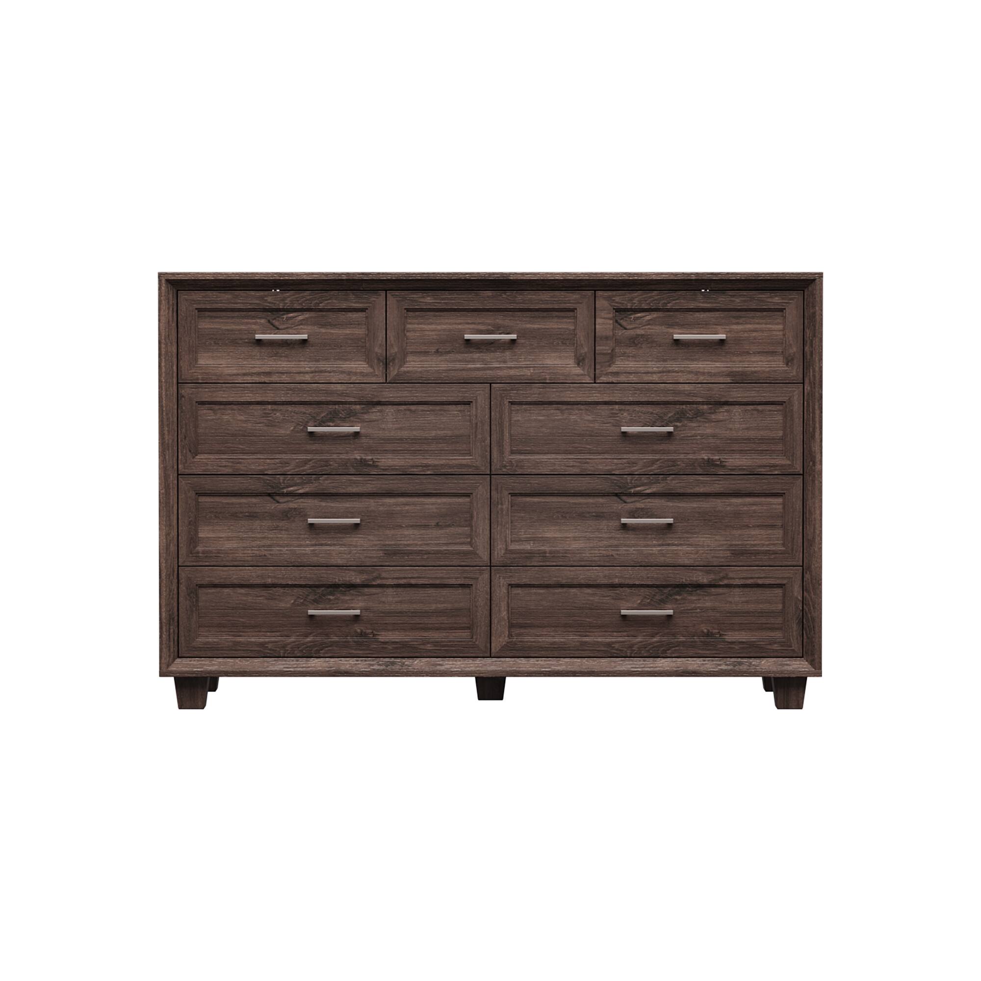 Famapy - 9 - Drawer Horizontal Dresser: Retro - Inspired, Wood - Grain Organizer - Brown