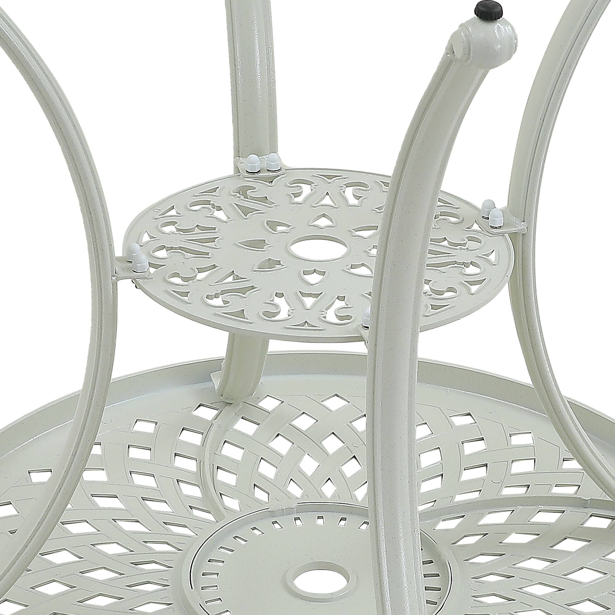 Alt View 7. Mondawe - Outdoor Cast Aluminum Round Patio Table with Umbrella Hole - White.