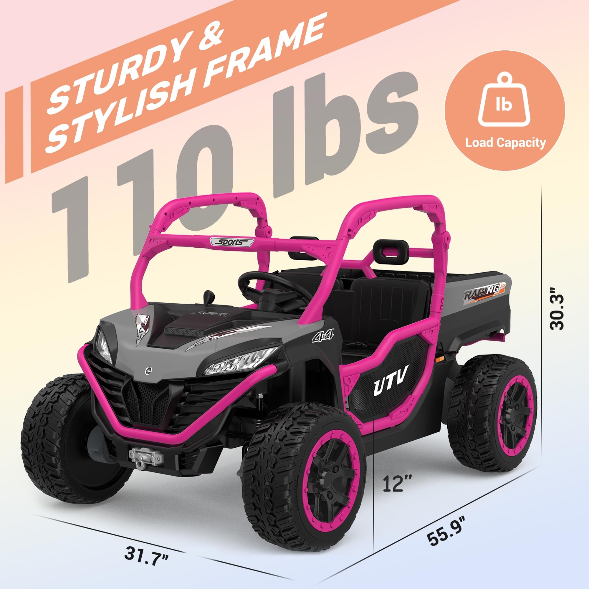 FRAME & STURDY 110 lbs Load Capacity 110 sports RAPINE 30.3" 44 UTV  
31.7"  
12" 55.9"