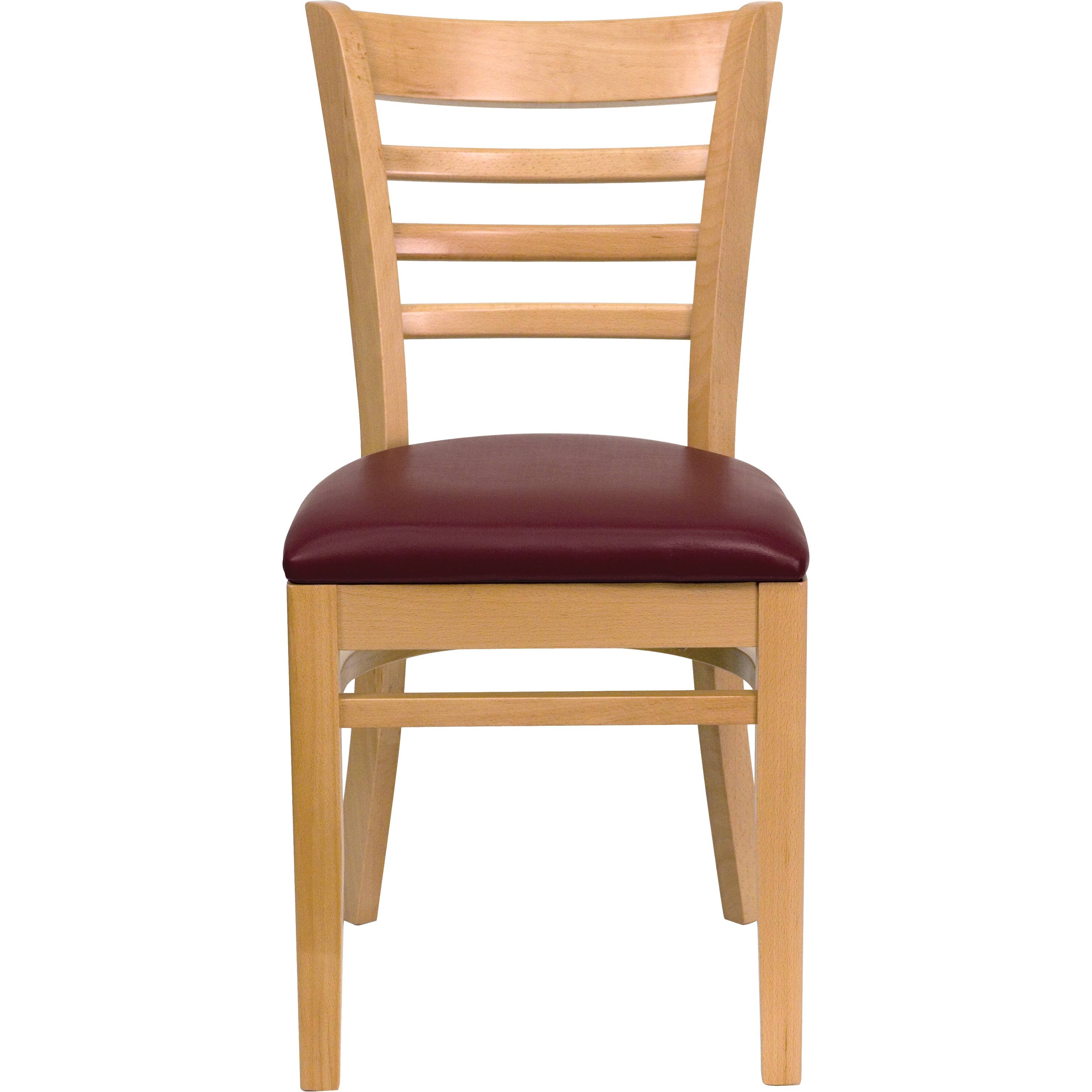Alt View 5. Emma + Oliver - Ladder Back Wooden Restaurant Dining Chair - Burgundy Vinyl Seat/Natural Wood Frame.