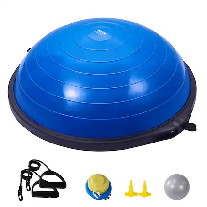 Front. VEVOR - Half Exercise Ball Trainer,26 inch Balance Ball Trainer, 1500lbs Capacity Stability Ball,Yoga Ball with Resistance Bands - Blue.