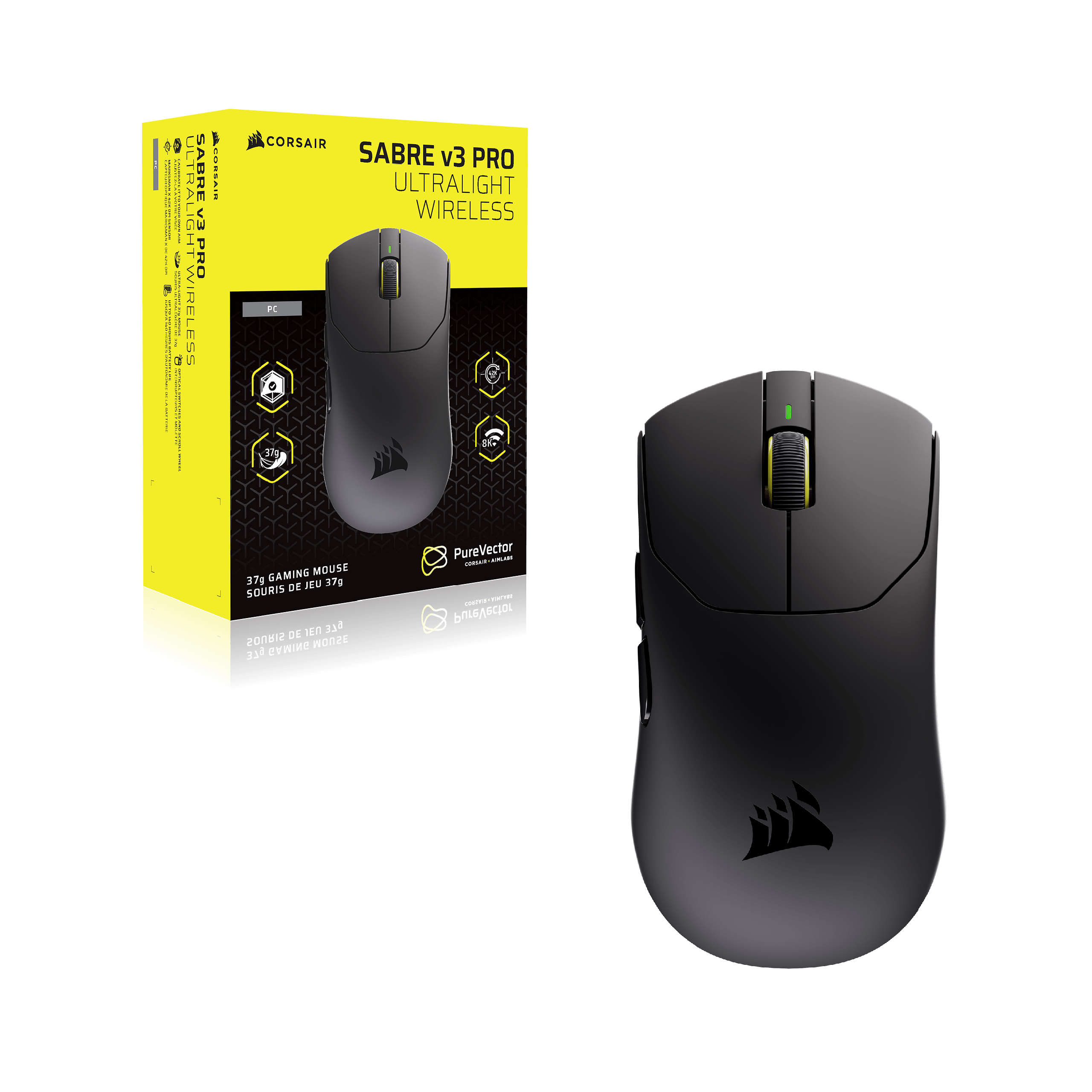 PROFESSION www.romessionermennation.com  
TRALIGH 12 SABRE XX - PRO of UT TWIRELES  
ACORSAIR  
CORSAIR SABRE V3 PRO ULTRALIGHT WIRELESS PC  
GAMING MOUSE 37g DE JEU 37g SOURIS DE JEU 37g  
PureVector  
CORSAN UNNA BUSI  
PureVector