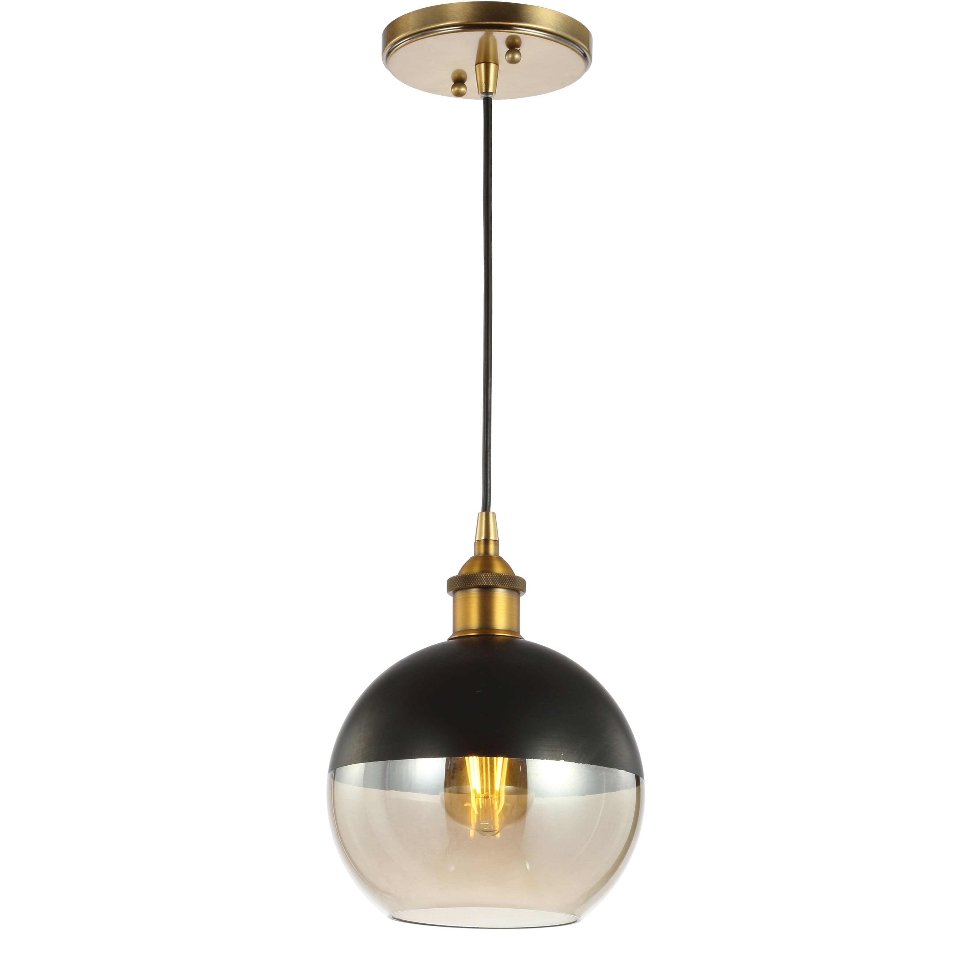 "Jonathan Y - Nixon 7.5"" 1-Light MidCentury Modern Metal/Glass Adjustable Drop Globe LED Pendant - Brass Gold/Black" price history on PriceWatchPro