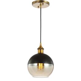 Jonathan Y - Nixon 7.5" 1-Light MidCentury Modern Metal/Glass Adjustable Drop Globe LED Pendant - Brass Gold/Black