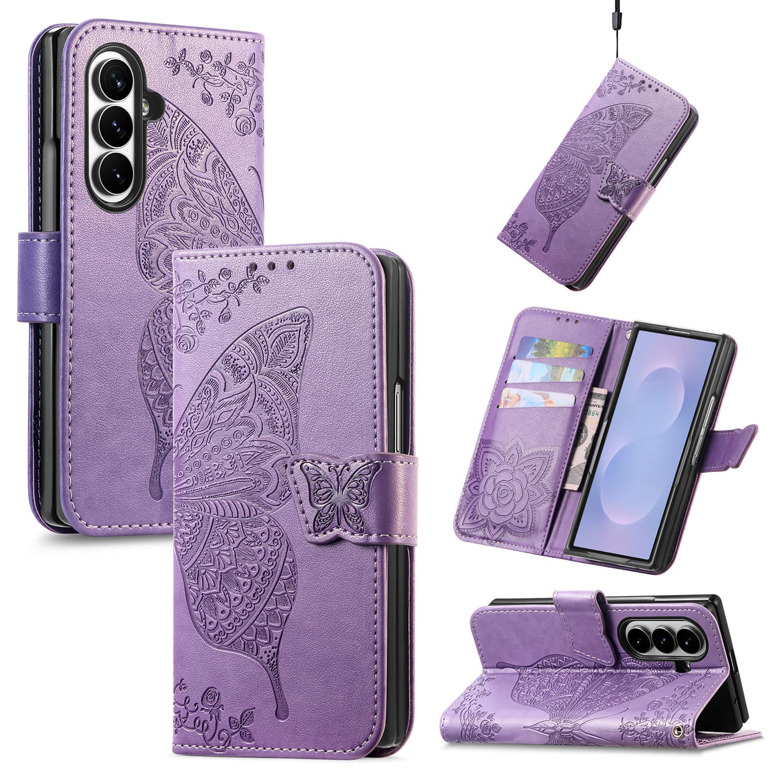Dteck - Magnetic Embossed Wallet Card Cash Pocket Case for Samsung Z Fold 8 Ultra, Shockproof PU Leather Folio Cover - Lightpurple price history on PriceWatchPro