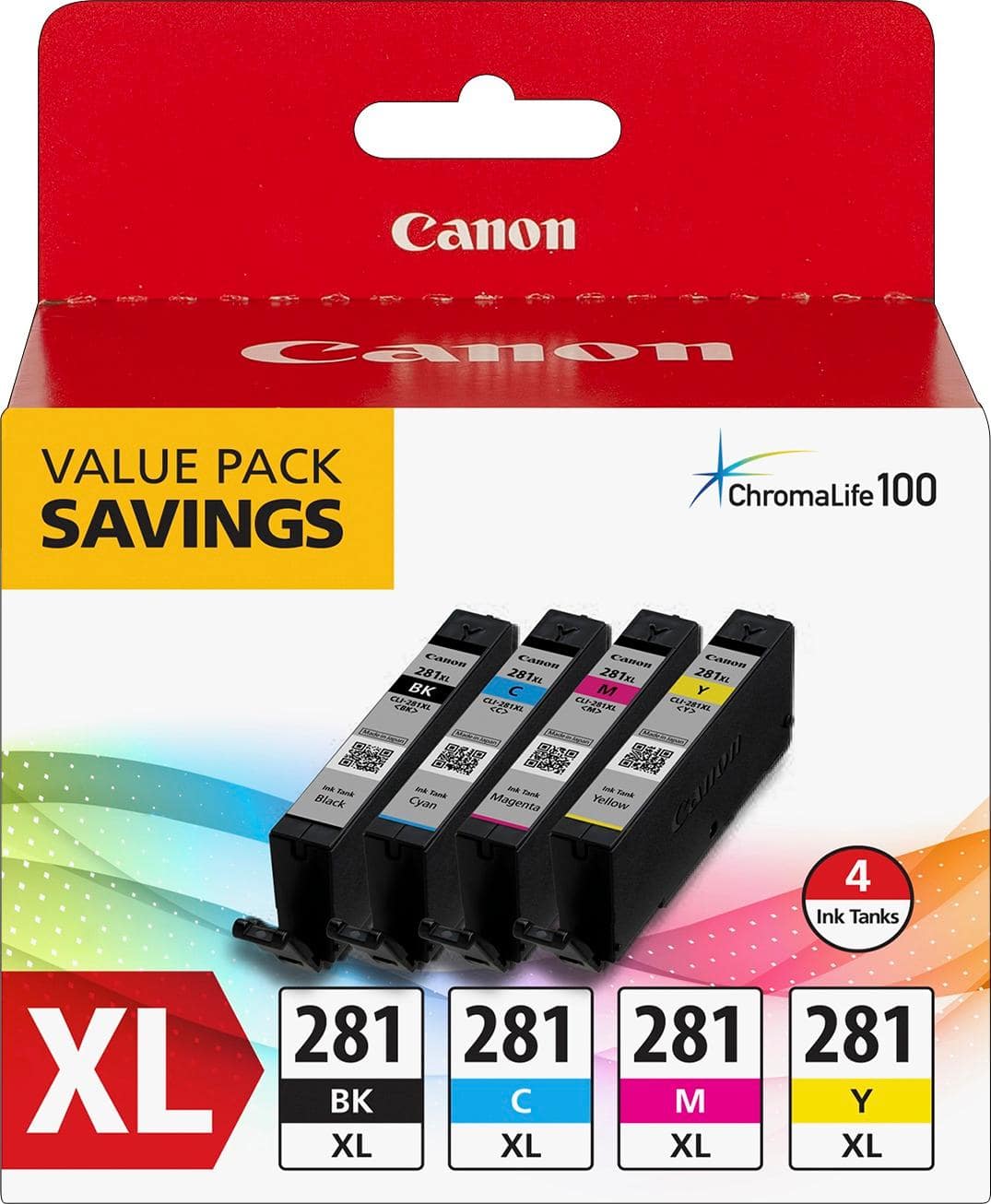 Front. Canon - CLI-281 XL 4-Pack High-Yield - Black, Cyan, Magenta & Yellow Ink Cartridges - Black, Cyan, Magenta, Yellow.