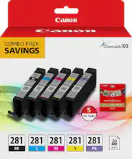 Front. Canon - CLI-281 5-Pack Standard Capacity Ink Cartridges + Photo Paper - Black/Cyan/Magenta/Yellow/Photo Blue.