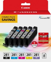 Canon - CLI-281 5-Pack Standard Capacity Ink Cartridges + Photo Paper - Black/Cyan/Magenta/Yellow/Photo Blue - Front_Zoom