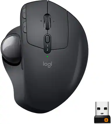 Front. Logitech - MX ERGO Plus Wireless Trackball Mouse with Ergonomic design - Graphite.