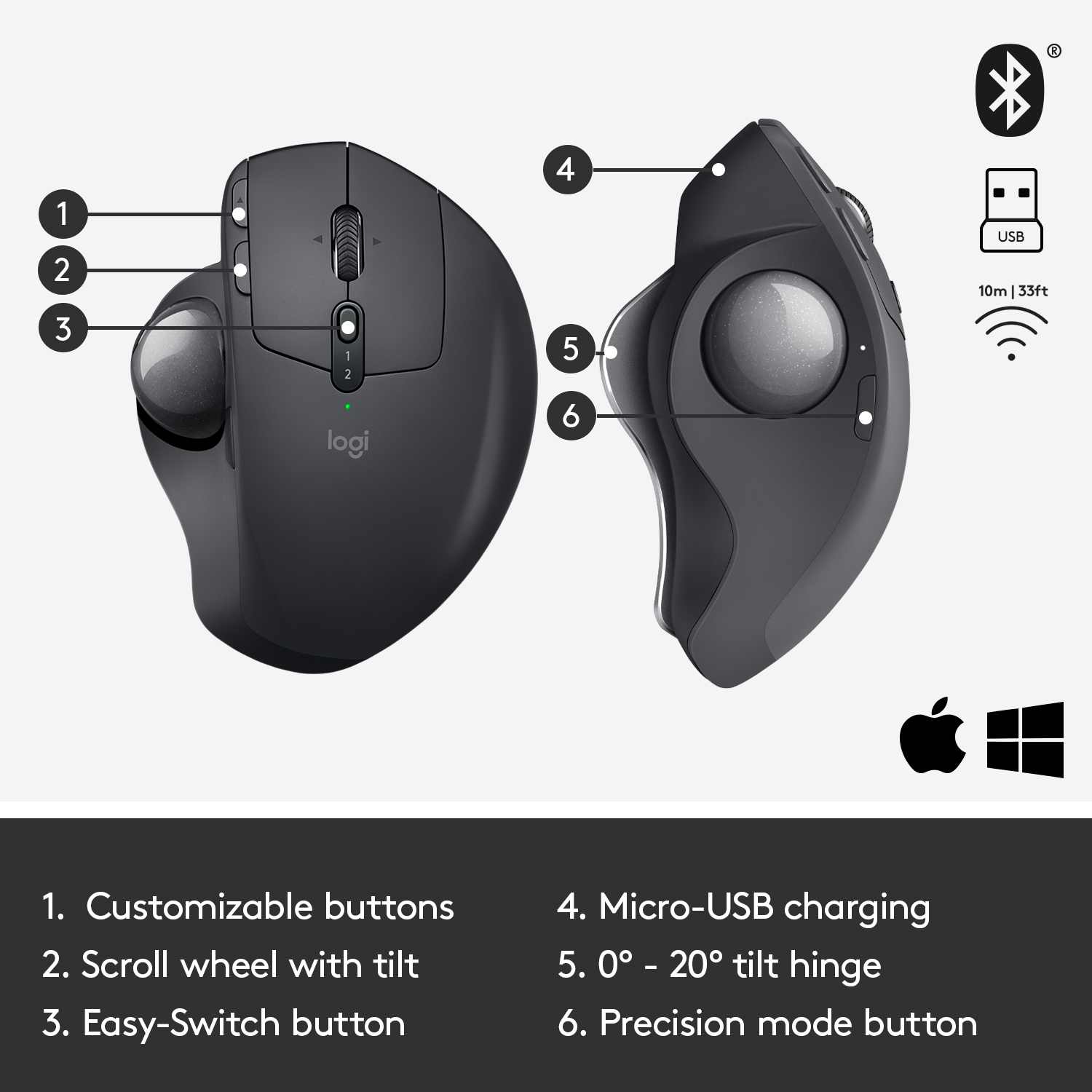 Logitech MX ERGO Advanced Wireless Trackball Mouse - Canada
