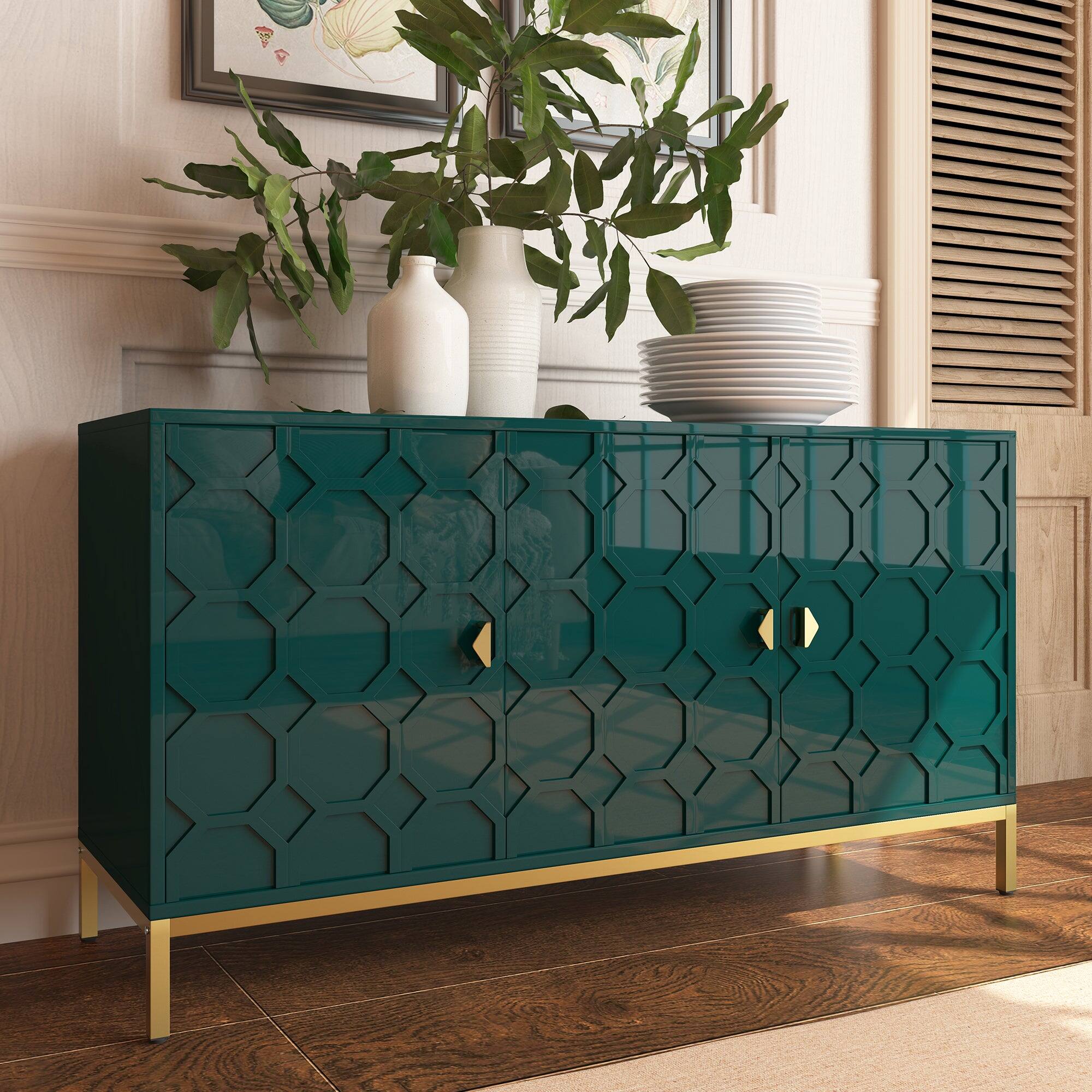 Alt View 3. Boyel Living - Freestanding Storage Cabinet 3-Door Accent Cabinet - Green.