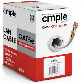 Cmple.com - Cmple - Cat5e Plenum Cable 1000ft, CMP, 350MHz Gigabit Ethernet Solid Network Internet Bulk UTP - White