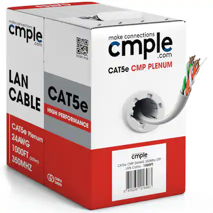 Cmple make connections cmple.com scan me .com CAT5e CMP PLENUM LAN CABLE CAT5e HIGH PERFORMANCE CAT5e 24AWG Plenum 1000FT cmple maia - ddm (305m) 350Mhz UTP 350MHZ CMP 24AWG CA15e Cable 1000FT LAN G CMPLE GREEN 815239 016483 0