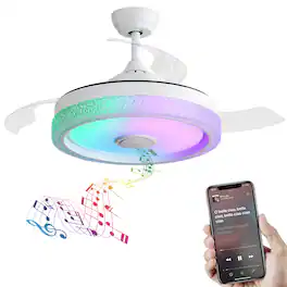 Loheer - 42 Inch Retractable Ceiling Fan with Dimmable LED Light, Smart RGB Music Speaker and Remote