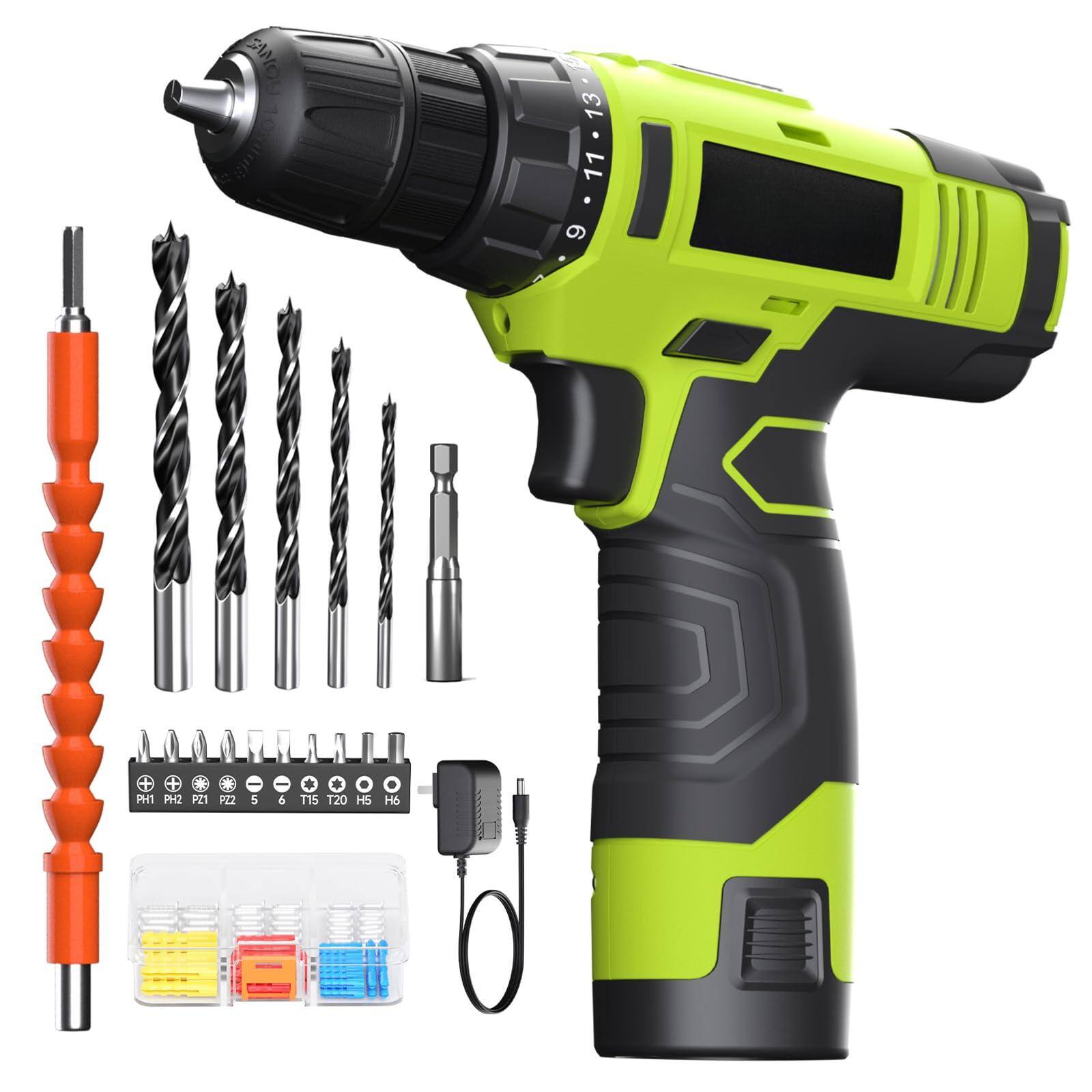 JETRANSPORT - 148-piece Home Drill Set With 12v Red Cordless Hand Tools Tool Box Ideal For Men Women And Diy - 12v Drill (Green)