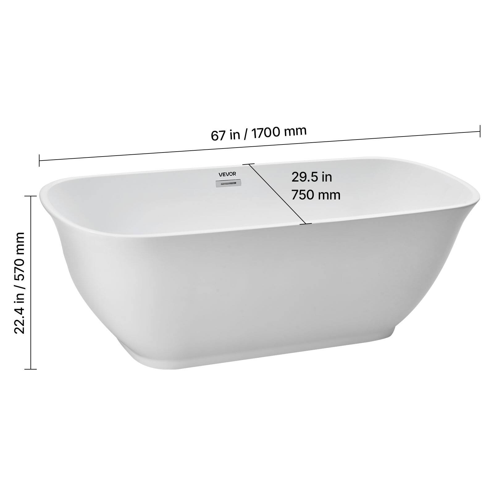 67 in / 1700 mm  
29.5 in / 750 mm  
22.4 in / 570 mm