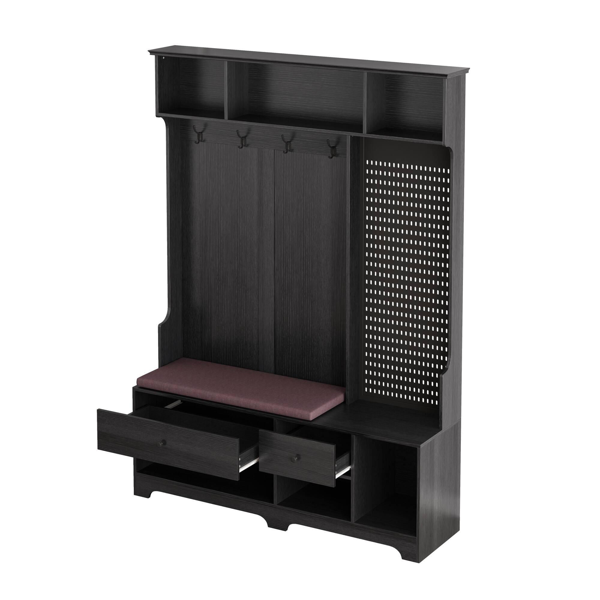 Alt View 5. GOODSILO - Multifunctional Entryway Storage Bench with Coat Rack, Shelves, and Customizable Pegboard for Organized Home Entry - Black.