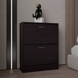 Loheer - Two Door Shoe Cabinet with Adjustable Shelves, Modern Finish, Holds Twelve Pairs - Black