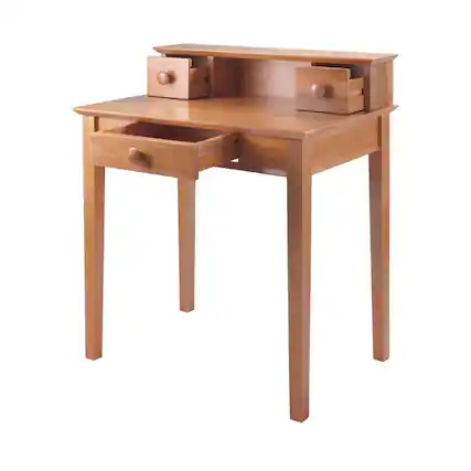 Front. FurniFact - Solid Wood Computer Desk With Hutch, Honey Brown Art Desk With Storage - Honey.