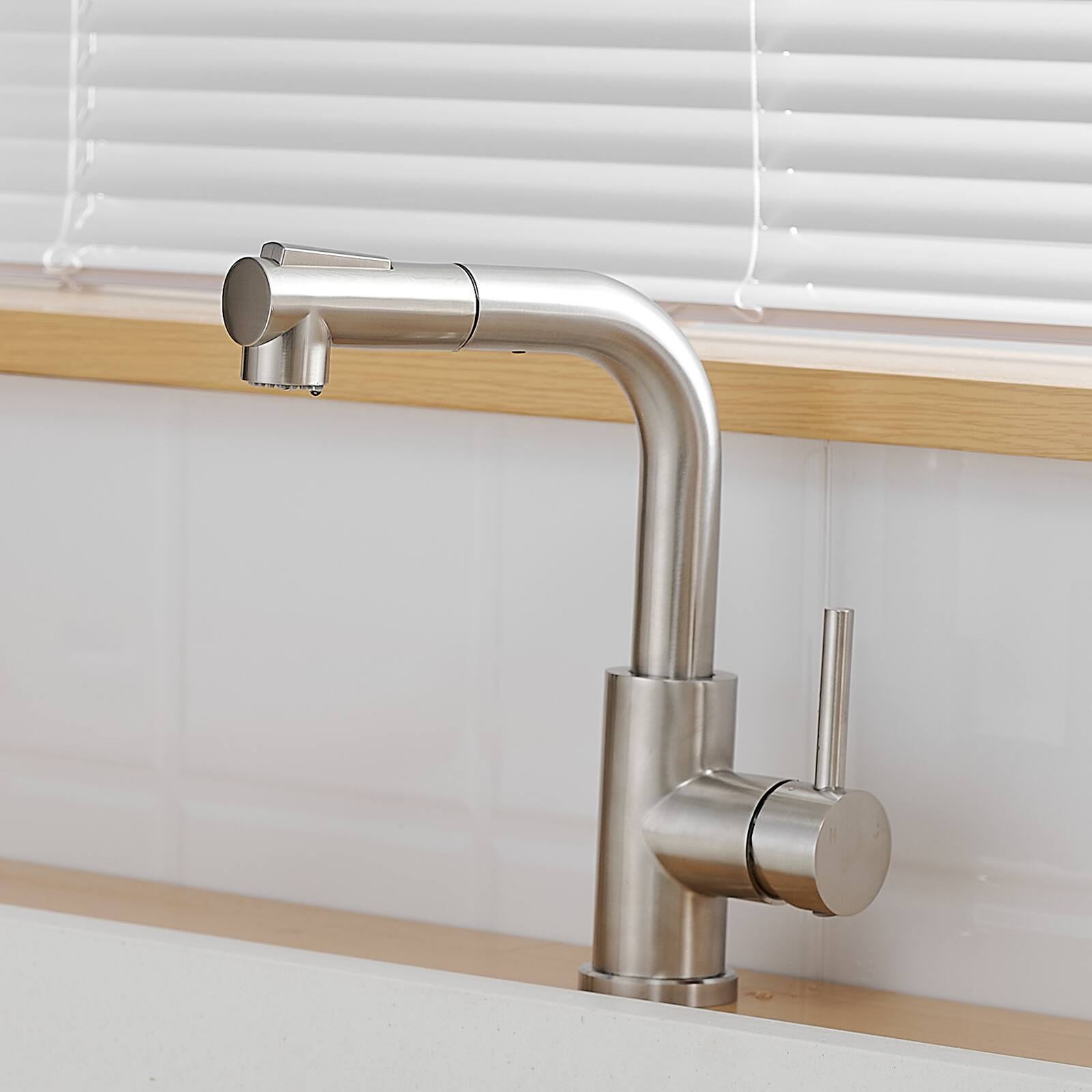 Angle. APRILSOUL - Sink Faucet Brushed Nickel Kitchen Faucets with Pull Down Sprayer Bathroom Sink Faucets Mini Bar Prep Faucet - Brushed Nickel.