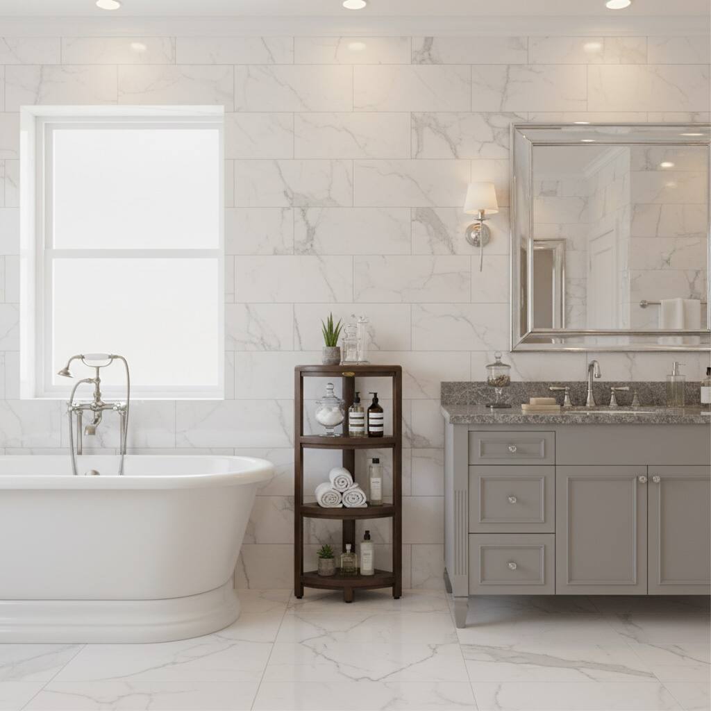 Left. DecoTeak - DecoTeak SnazzyCorner 38" Teak Wood 4-Tier Corner Shelf in Woodland Brown Finish - Woodland Brown.