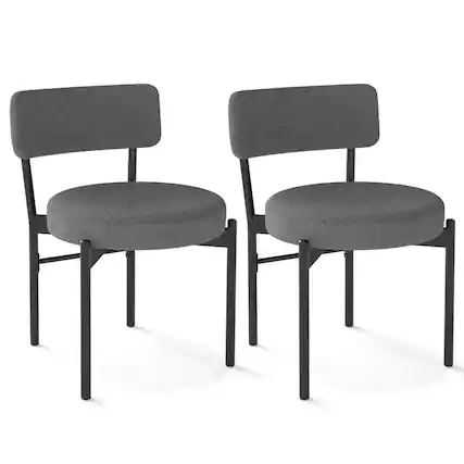 Front. Costway - Dining Chair Set of 2 with Curved Backrest Padded Seat & Metal Legs for Dining Room - Gray.