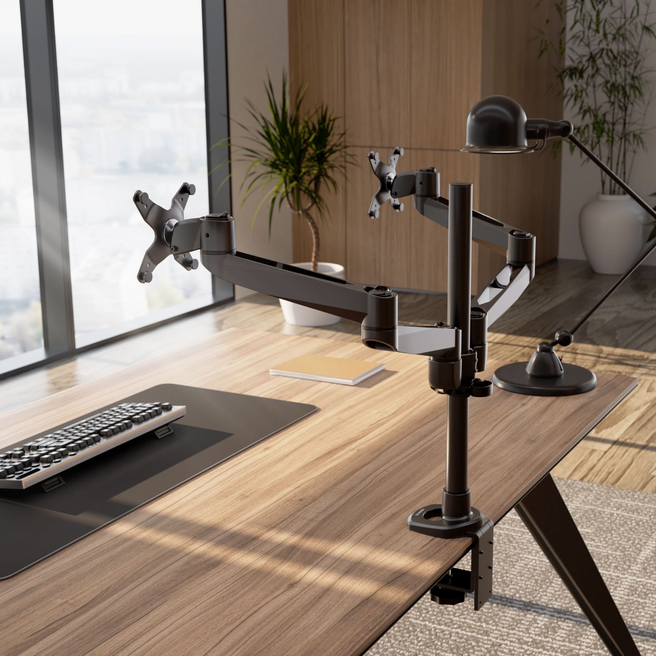 Back. Mount-It! - CLiX Series Dual Wide Adjustable Monitor Desk Mount – Full Motion Dual Arm for Two 13"-32" Screens, Black - Black.